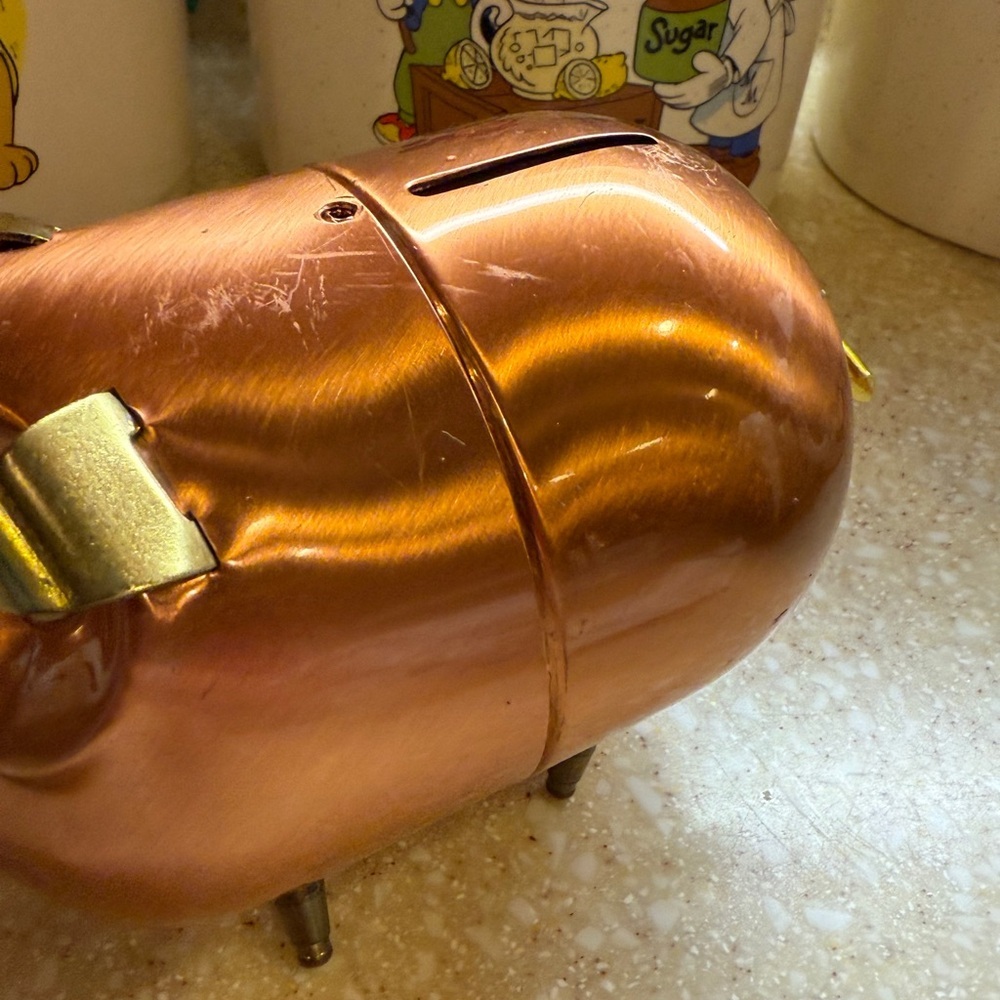 Vintage 1970’s Copper Piggy Bank with Gold Accents Copper Pig - Picture 3 of 13